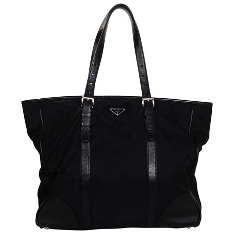 prada canvas with leather trim tote|Prada nylon tote bag large.